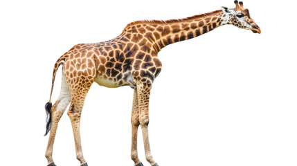 Fototapeta premium Majestic Giraffe Standing Gracefully in Natural Habitat with Distinctive Brown Spots, Captivating View of Long Neck and Unique Patterns, Ideal for Wildlife and Nature Themes