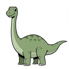 Naklejka premium Adorable Cartoon Apatosaurus Dinosaur Illustration Prehistoric Creature Green Reptile Children s