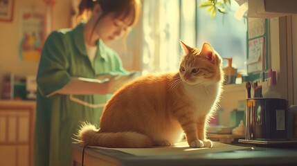 Grooming a cat at home gentle styling session cozy kitchen photography calm environment indoor viewpoint