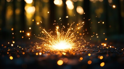 Obraz premium Sparkler burst, forest bokeh, night, celebration