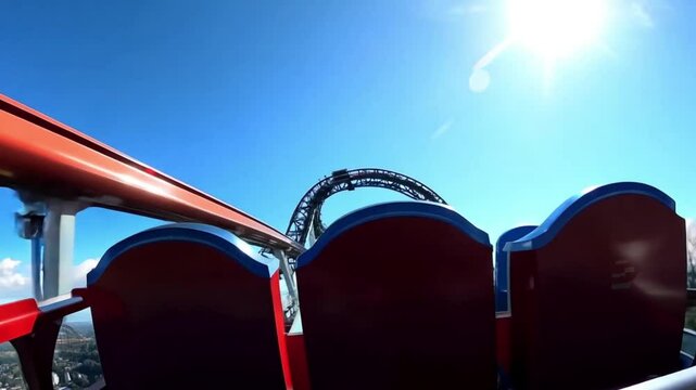 A roller coaster ride with bright blue skies in the background, symbolizing fun, thrill, and adventure, perfect for travel, leisure, or entertainment-themed creative projects.