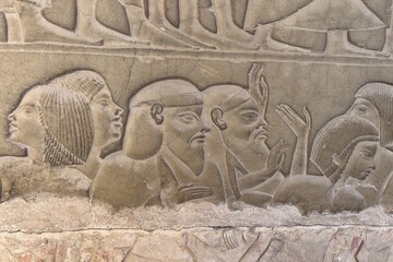 Beautiful wall reliefs on the walls of Horemheb tomb in Saqqara in Giza