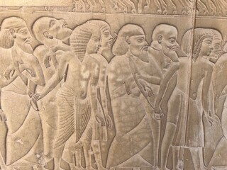 Beautiful wall reliefs on the walls of Horemheb tomb in Saqqara in Giza