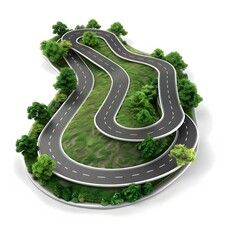 Winding road through lush greenery with sharp turns and curves
