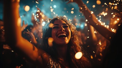 New Year&acirc;&euro;&trade;s Eve party with people celebrating and dancing - generated AI