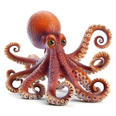 Obraz premium Cartoon Octopus with Big Eyes and Colorful Tentacles in 3D Design