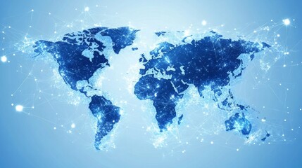 Global network connectivity: abstract visualization of interconnected nodes representing data exchange, communication, and technology across the digital world


