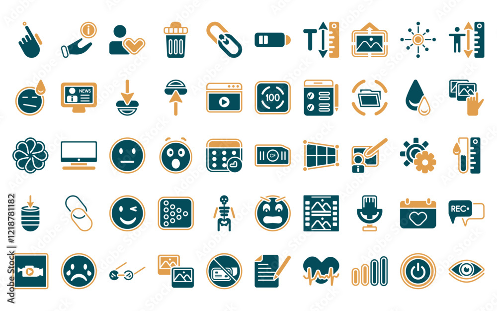 Wall mural 50 linear user interface icon pack. vector thin line upload button, left turn, round location indica