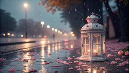 an old lantern on an evening street