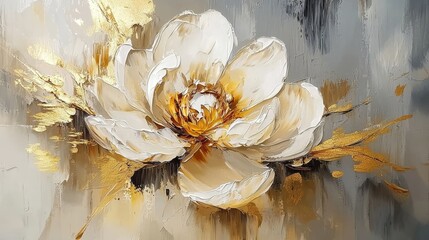 This artwork beautifully contrasts a white flower with the muted tones of its backdrop.
