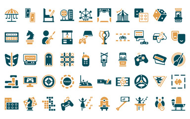 Fototapeta premium 50 linear entertainment icon pack. vector thin line puppet show, ace of spades, pinball, lottery game, ferris wheel, curtain stage, festival icons suitable for apps and websites ui designs.
