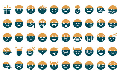 50 linear emoji icon pack. vector thin line rich emoji, smiling  with halo emoji, surprised love happy exploding head icons suitable for apps and websites ui designs.
