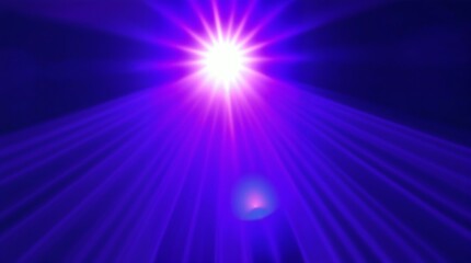 Deep ultraviolet hues and a bright lens flare highlight NEON REVERBERATION, with light streaks and vivid purples in high contrast.