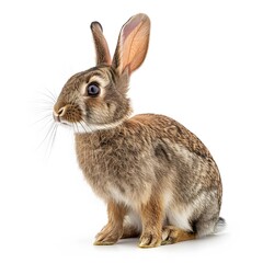 Fototapeta premium Cute Brown Rabbit Sitting on White Background with Large Ears