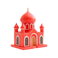 Red Mosque 3D Model Islamic Architecture Design