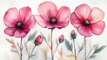 Delicate Pink Cosmos Watercolor Illustration. Generative AI