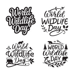 World wildlife day typography design and silhouette elements..