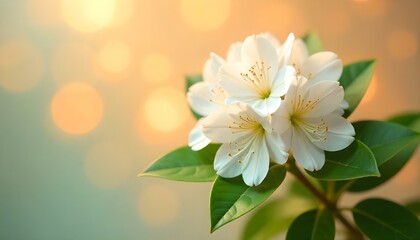 Fototapeta premium Close up of white cherry blossoms with soft pink accents, set against a pale blue background