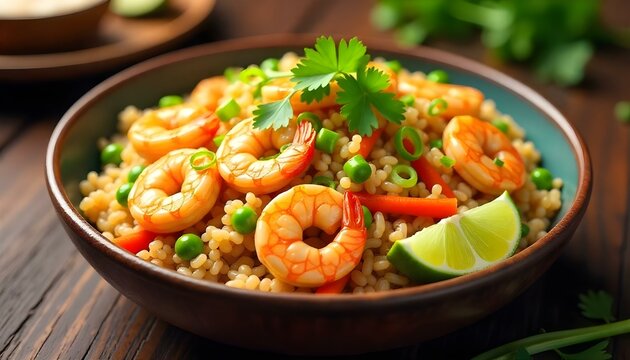 Street food presentation of com chien on banana leaf plate