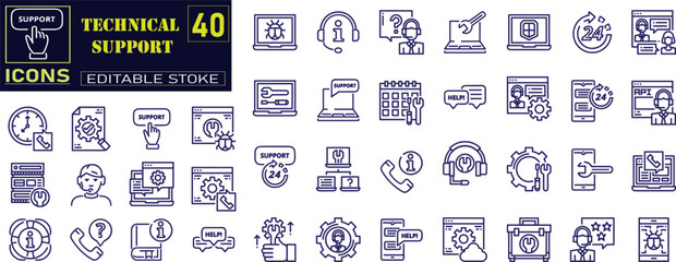 Technical support line icons set. Modern outline elements, graphic design concepts .