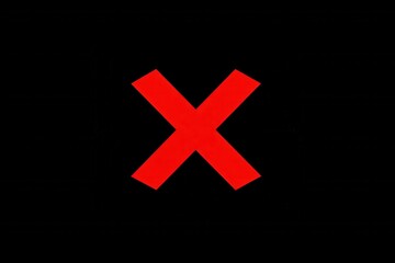 Obraz premium Bright red 'X' symbol against a solid black background, conveying a strong message or warning in a digital medium