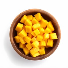 Fresh Mango Cubes in Wooden Bowl for Healthy Eating and Cooking