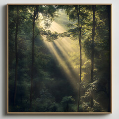 Naklejka premium sunbeams in forest.