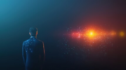 Fototapeta premium Male Figure in Futuristic Environment with Light Effects