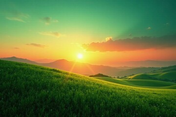 Fototapeta premium Gradient landscape at sunset with green white red hues, colors, serene, green