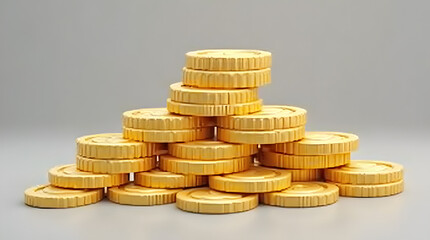 Stacked gold blank metal coins, 3D realistic money, cash, treasure pile. Game assets, payment signs, bank, finance symbols vector illustration on gray background