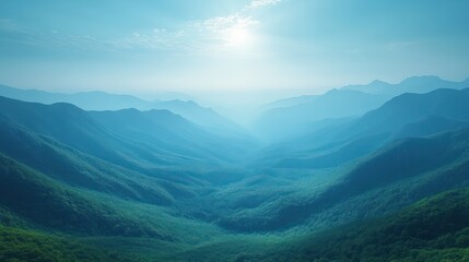 Fototapeta premium Serene Blue Mountain Vista: A Breathtaking Panorama of Rolling Hills