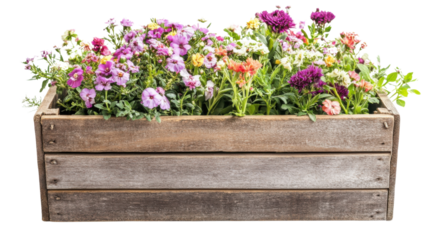 Bouquet colorful spring flowers in basket on transparent background