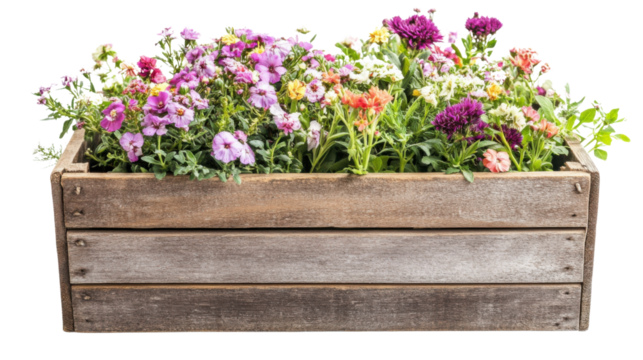 Bouquet colorful spring flowers in basket on transparent background