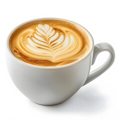 Creamy Coffee with Beautiful Latte Art in White Ceramic Cup