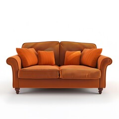 Fototapeta premium Modern Orange Couch with Cushions in a Bright Living Room Setting