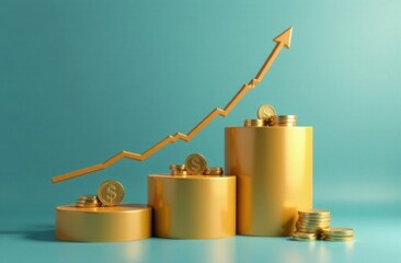 the coins are laid out in columns , the concept of economic growth and an economy with a place for text