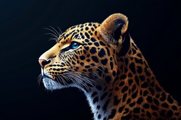Obraz premium Leopard profile showing distinct spots and striking blue eyes against a dark background