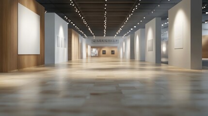 Fototapeta premium Spacious and Modern Art Exhibition Hall with Blurred Perspective and Ambient Lighting for Contemporary Displays and Events
