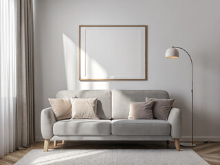 Frame mockup, ISO A paper size. Rustic Farmhouse Living Room. Interior mockup with house background. Modern interior design. 3D render