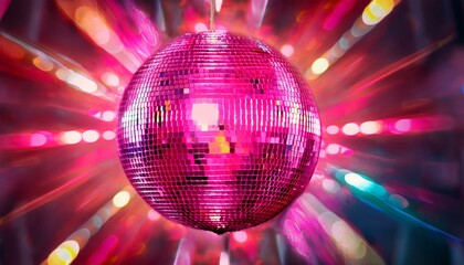 vibrant pink disco ball reflecting colorful lights perfect for party dance or celebration themes in stock photos