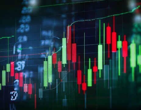 modern stock market chart background with red and green candlestick charts