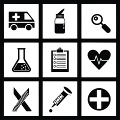 Obraz premium a collection of simple, black and white medical icons, suitable for use in presentations, websites, or other digital media.