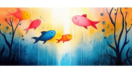 Fototapeta premium Colorful Fish Swimming in a Vibrant Underwater Scene