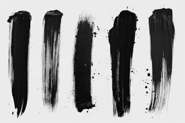 Varied black paint strokes showcasing texture and artistic expression on a light background