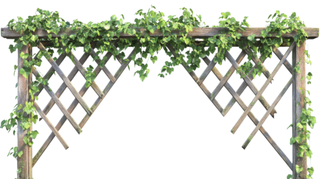 Wood fence and lineage grass on transparent background