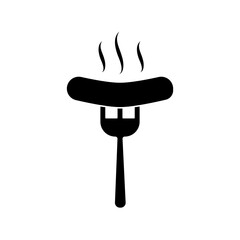 Sausage icon on fork, grilled sausages, simple flat style, pictogram logo symbol vector illustration, isolated on white for mobile app