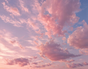 Pastel Sunset Sky: A breathtaking view of a sky painted in soft pastel hues of pink, purple, and blue, with fluffy clouds drifting lazily across the canvas.