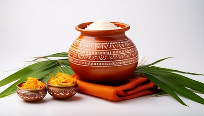 textile banner for pongal festival pot on the white background for product display banner