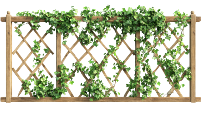 Wood fence and lineage grass on transparent background