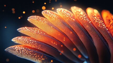 A bird wing frozen mid flap with intricate feather patterns glowing in sunlight